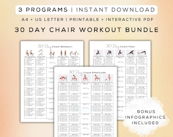 30 Day Chair Workout Bundle Printable + Interactive PDFs | Easy to Follow, Beginner Friendly Workout, Digital Gym Guide | A4 + US Letter