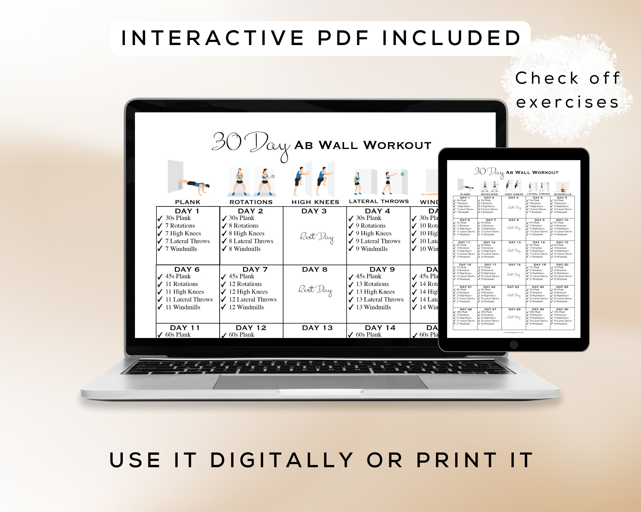30 Day Ab Wall Workout Printable + Interactive PDF | Easy to Follow ...