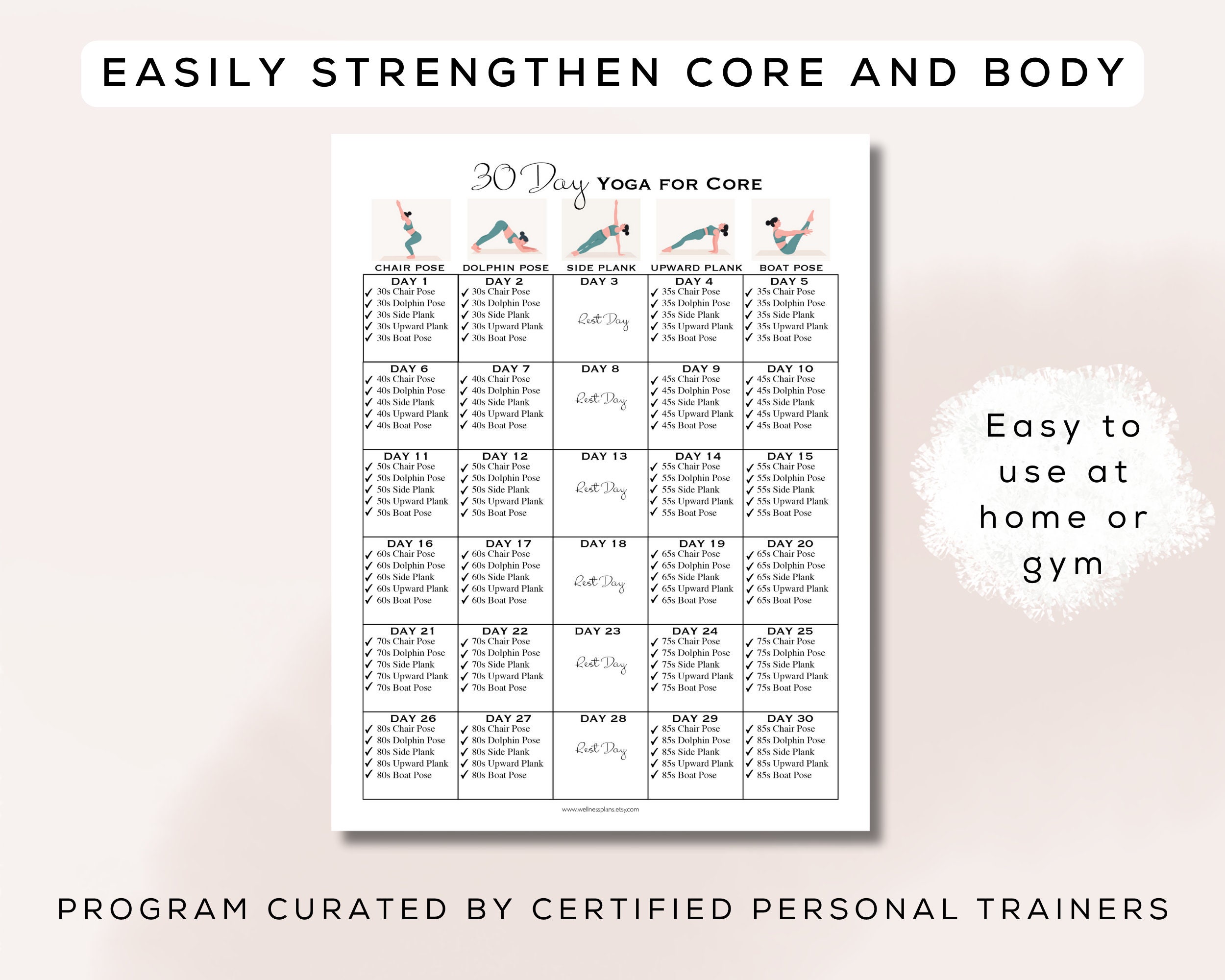 30 Day Yoga for Core Strength Printable + Interactive PDF | Easy to ...