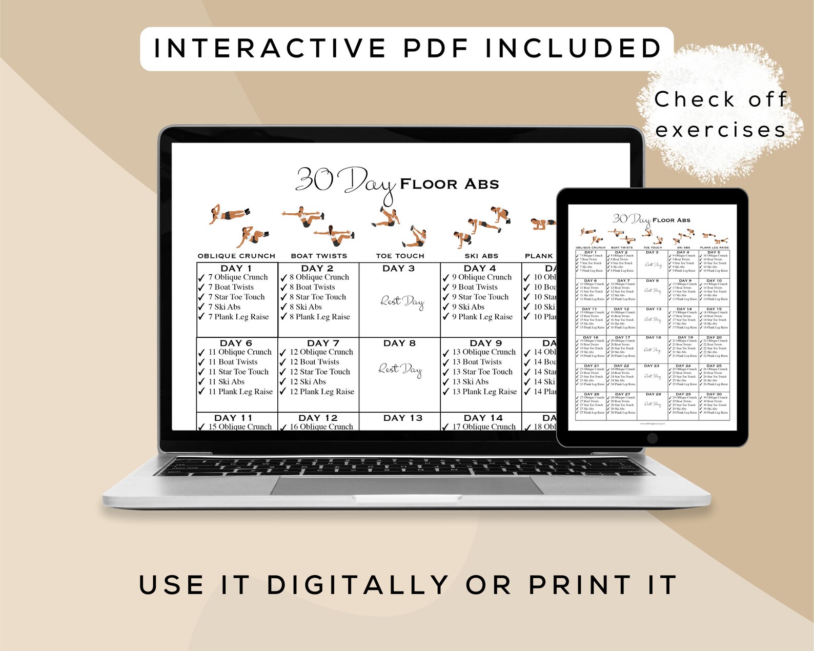30 Day Floor Ab Workout Printable + Interactive PDF | Easy to Follow ...