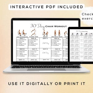 30 dagen stoeltrainingbundel afdrukbaar + interactieve pdf's | Makkelijk te volgen, beginnersvriendelijke training, digitale sportschoolgids | A4 + US Letter afbeelding 7