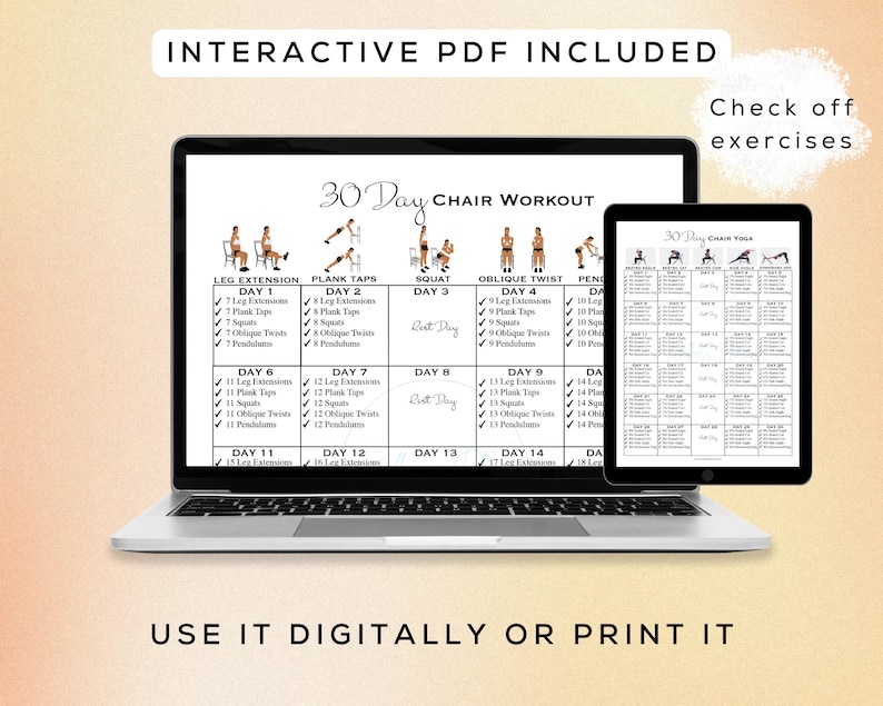 30 dagen stoeltrainingbundel afdrukbaar + interactieve pdf's | Makkelijk te volgen, beginnersvriendelijke training, digitale sportschoolgids | A4 + US Letter afbeelding 7