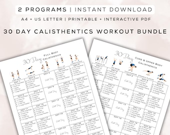 30 Tage Calisthenics Workout Bundle | Printable + Interaktives PDF, leicht zu folgen Fitness-Plan, Heim Workout + Digital Gym Guide, A4 + Letter