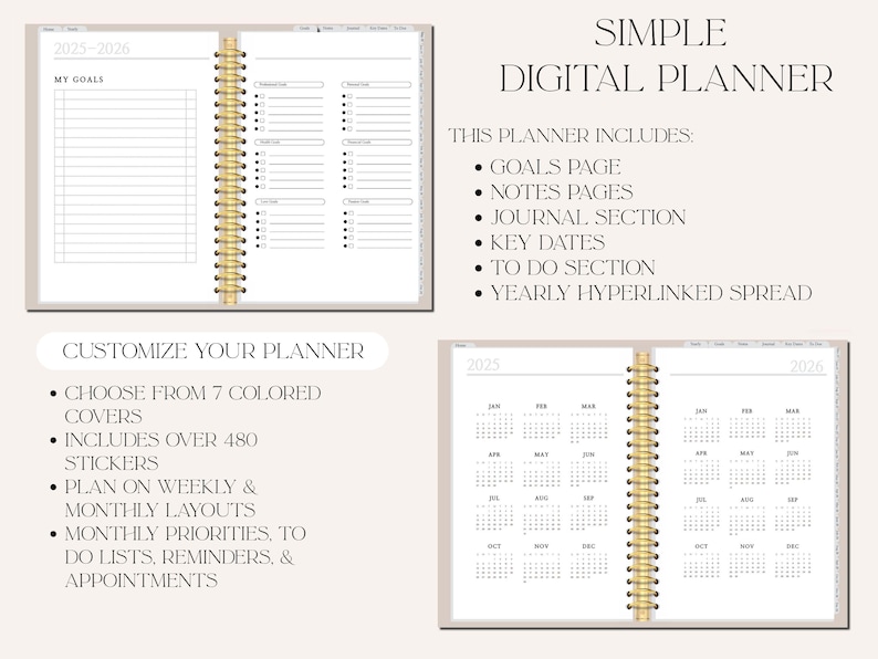 2026 Simple Digital Planner, Monthly, Weekly Planner, iPad Planner ...