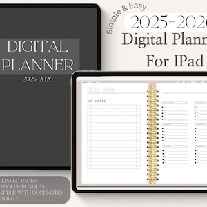 2025 2026 Simple Digital Planner, Monthly, Weekly Planner, iPad Planner, Hyperlinked Digital Planner, Goodnotes and Notability Planner
