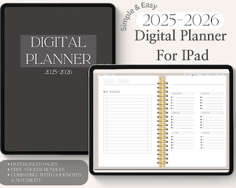 Planner digitale semplice 2026, planner mensile, planner settimanale, planner per iPad, planner digitale con collegamenti ipertestuali, Goodnotes e Notability Planner