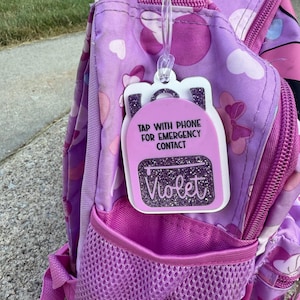 Personalized NFC Backpack Tag: Acrylic Emergency Contact, Smart Kid Safety Tag
