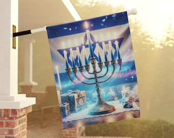 Hanukkah Menorah Garden Flag, Holiday Decor Art Banner