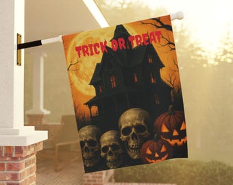 Outdoor Halloween Garden Flag, Spooky Primitive House Banner for Exterior Decor, Scary Holiday Art Decorations, Scary Jack-o-Lanterns,