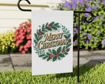 Christmas Garden Flag, Merry Christmas Wreath Yard Decor, Winter Outdoor Holiday House Banner, Festive Christmas Porch Flag Decoration, Xmas