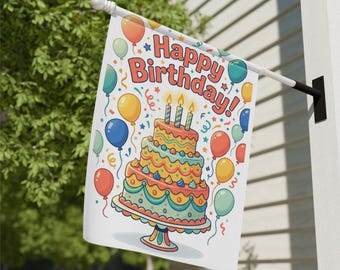 Happy Birthday Cake Garden Banner | Yard Flag, Birthday Lawn Decor