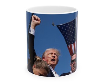Donald Trump, MAGA, Patriotic Ceramic Coffee Mug, Various Sizes, Gift for Him, Gift for Her, Elections Memorabilia, USA Flag, Iconic Image