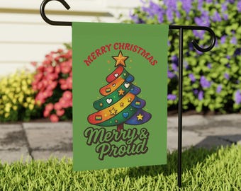 LGBTQ Rainbow Christmas Tree Garden Flag, Pride Holiday Decor