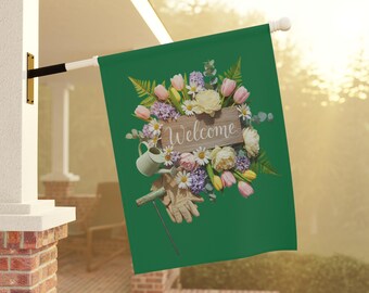 Outdoor Flag, Welcome Spring, Festive House Banner, Tulips Yard Decoration, Springtime House Wall Art, Hello Spring Garden Flag, Flowers