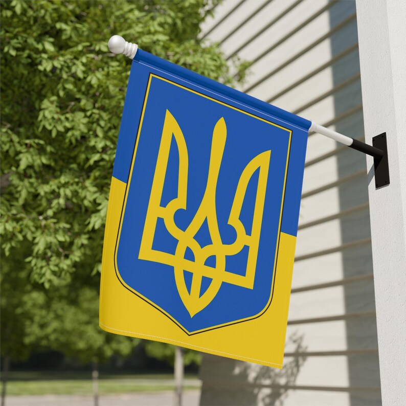 Drapeau de l'Ukraine, bannière de jardin en toile de popeline de polyester, symbole du trident bleu jaune image 2