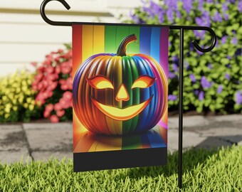 Rainbow Jack-O'-Lantern Halloween Garden Flag: Spooky LGBTQ+ Decor