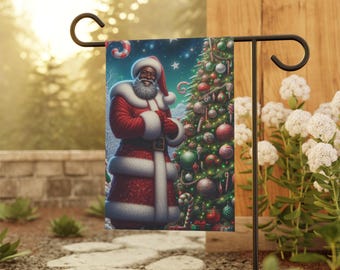 Black Santa Christmas Garden Flag, Holiday Celebration