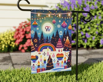 LGBTQ+ Christmas Garden Flag: Rainbow Tree Holiday Decor