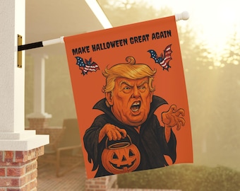 Garden Flag Make Halloween Great Again Primitive Trump Art House Banner, Scary Pumpkins, Exterior Decor, Bats, American Flag Trick or Treat