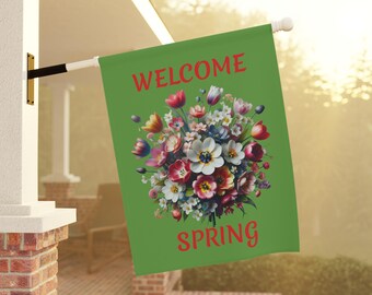 Welcome Spring Flowers Garden House Banner Flag, Outdoor Decoration, Floral Home Wall Hanging, Seasonal Yard Sign, Yard Decor Springtime Joy
