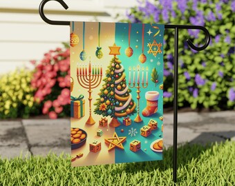 Merry Chrismukkah Happy Hanukkah Christmas Tree Garden Flag Holiday Decorations Art House Banner Exterior Decor Happy Holiday Jingle Bells