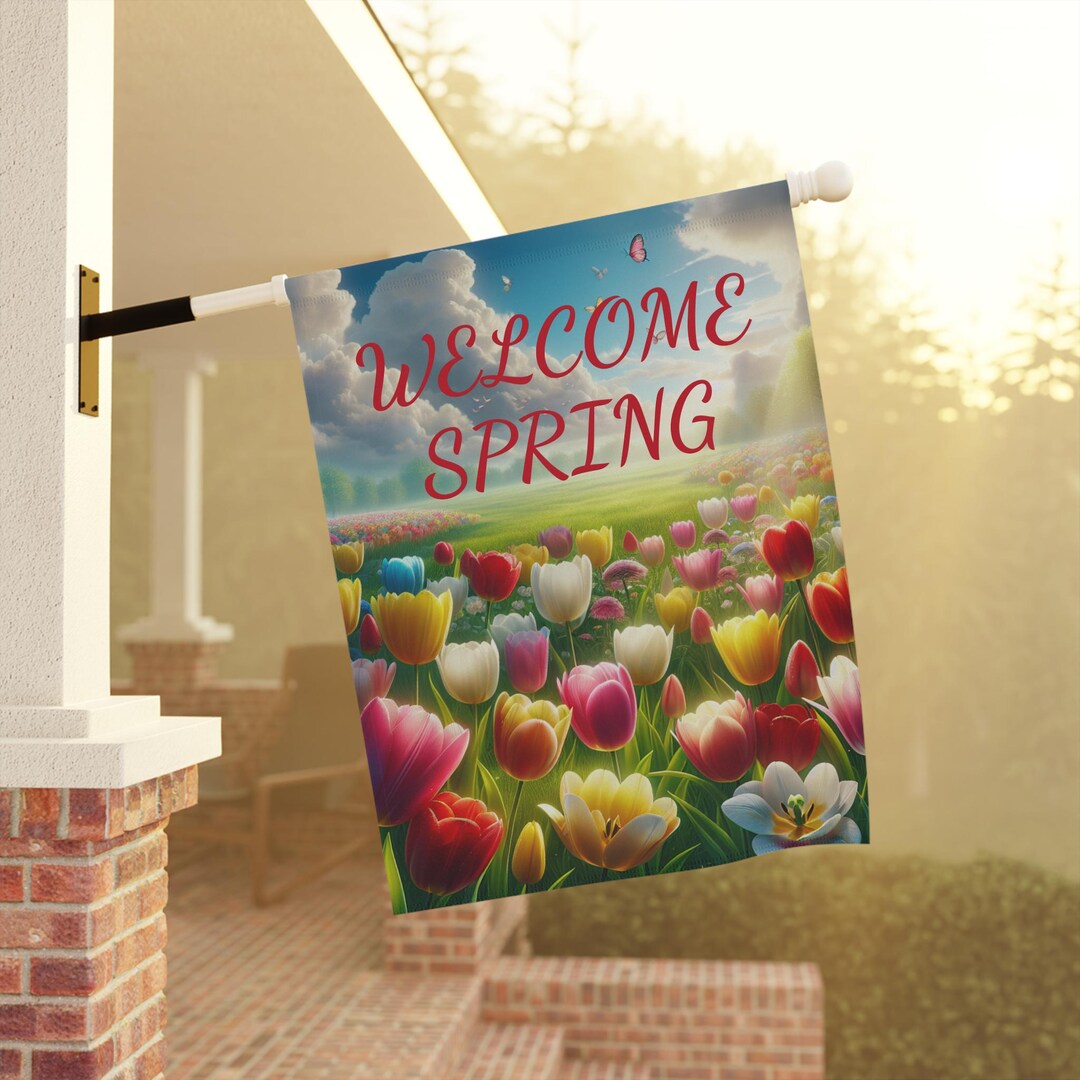 Outdoor Flag, Welcome Spring, Festive House Banner, Tulips Yard ...