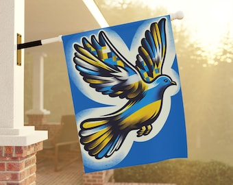 Ukraine Dove Flag, Blue Yellow Peace Banner, Poly Poplin Garden Flag