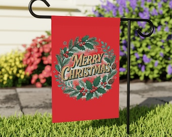 Christmas Garden Flag, Merry Christmas Wreath Yard Decor, Winter Outdoor Holiday House Banner, Festive Christmas Porch Flag Decoration, Xmas