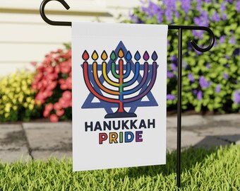 LGBTQ Winter Garden Flag Rainbow Menorah Yard Decoration Hanukkah Outdoor Decor Holiday House Banner Cute Seasonal Porch Flag Pride Decor