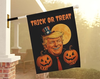 Garden Flag, Halloween Trick or Treat Spooky Primitive Trump Art House Banner, Exterior Decor, Scary Holiday Pumpkins, Halloween Decorations