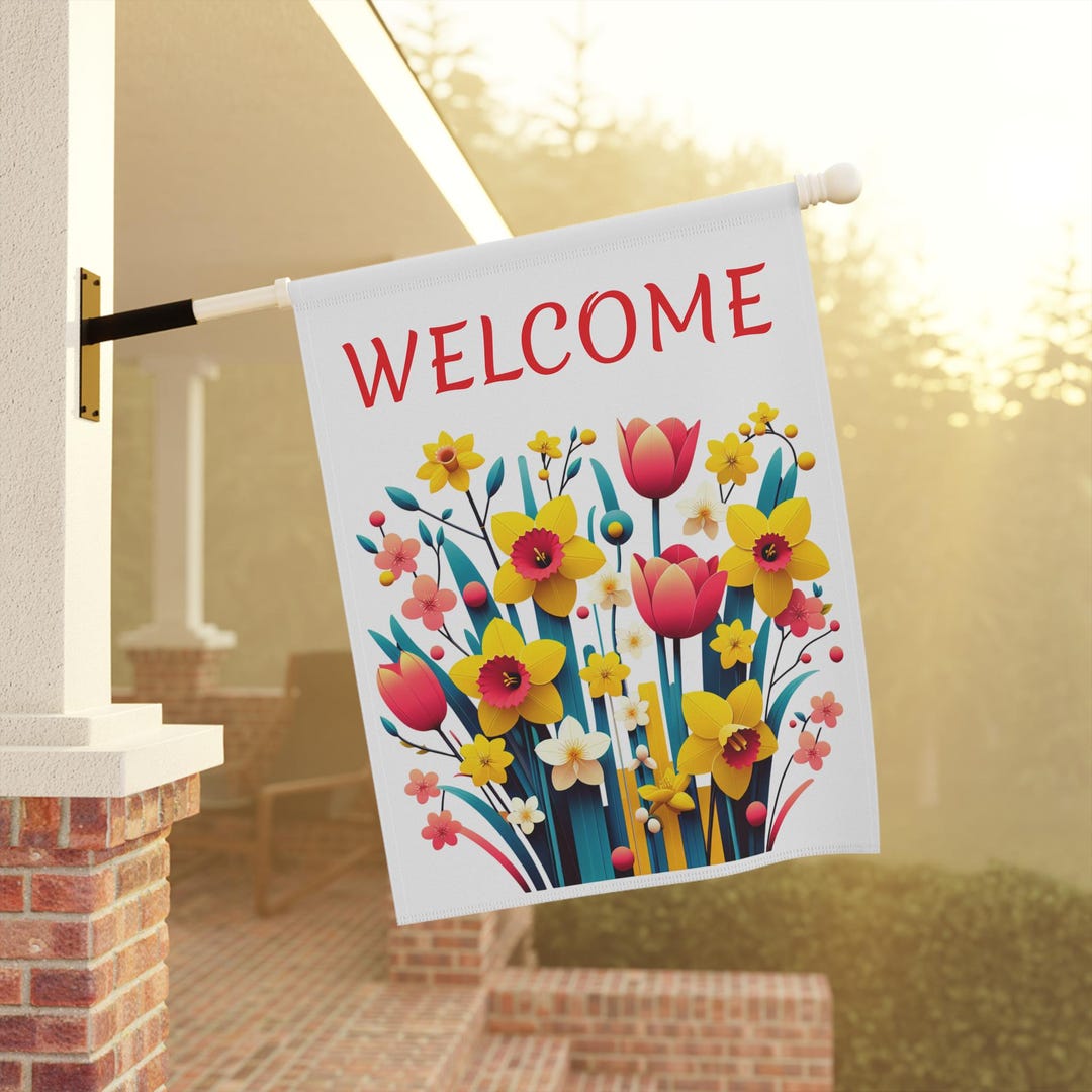 Spring Flowers Garden House Welcome Banner Flag, Outdoor Decoration ...