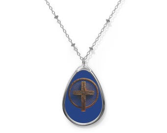 Religious Cross Oval Necklace Pendant - Jewelry for Her, Mom, Jesus Christ - Cross Gift Holiday New Year Pendant Necklace Church Christian