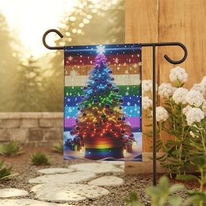 HBTQ+ Regnbågsjulgransflagga för trädgård, juldekoration