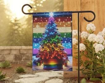 Drapeau de jardin LGBTQ+ arc-en-ciel pour sapin de Noël, décoration des Fêtes