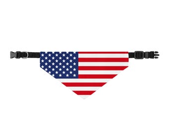 American Flag Clip-On Pet Bandana | Patriotic Stars Stripes Collar Accessory