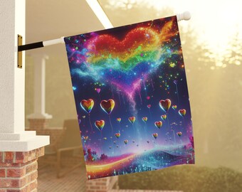 Garden Banner, LGBTQ Pride Heart Flag, Love is Love Outdoor Decor, House Banner, Garden Gift, Yard Sign, Pride Parade Decoration