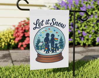 LGBTQ Winter Garden Flag Rainbow Snow Globe Yard Decoration Snowflake Christmas Outdoor Decor Holiday House Banner Seasonal Porch Pride Flag