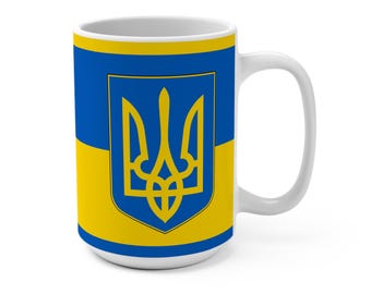 Ukrainian Flag Ceramic Mug 15oz, Blue Yellow Flag Tea Cup, Kitchen Coffee Gift, Ukrainian Flag Drinkware, Decorative Artisan Drink