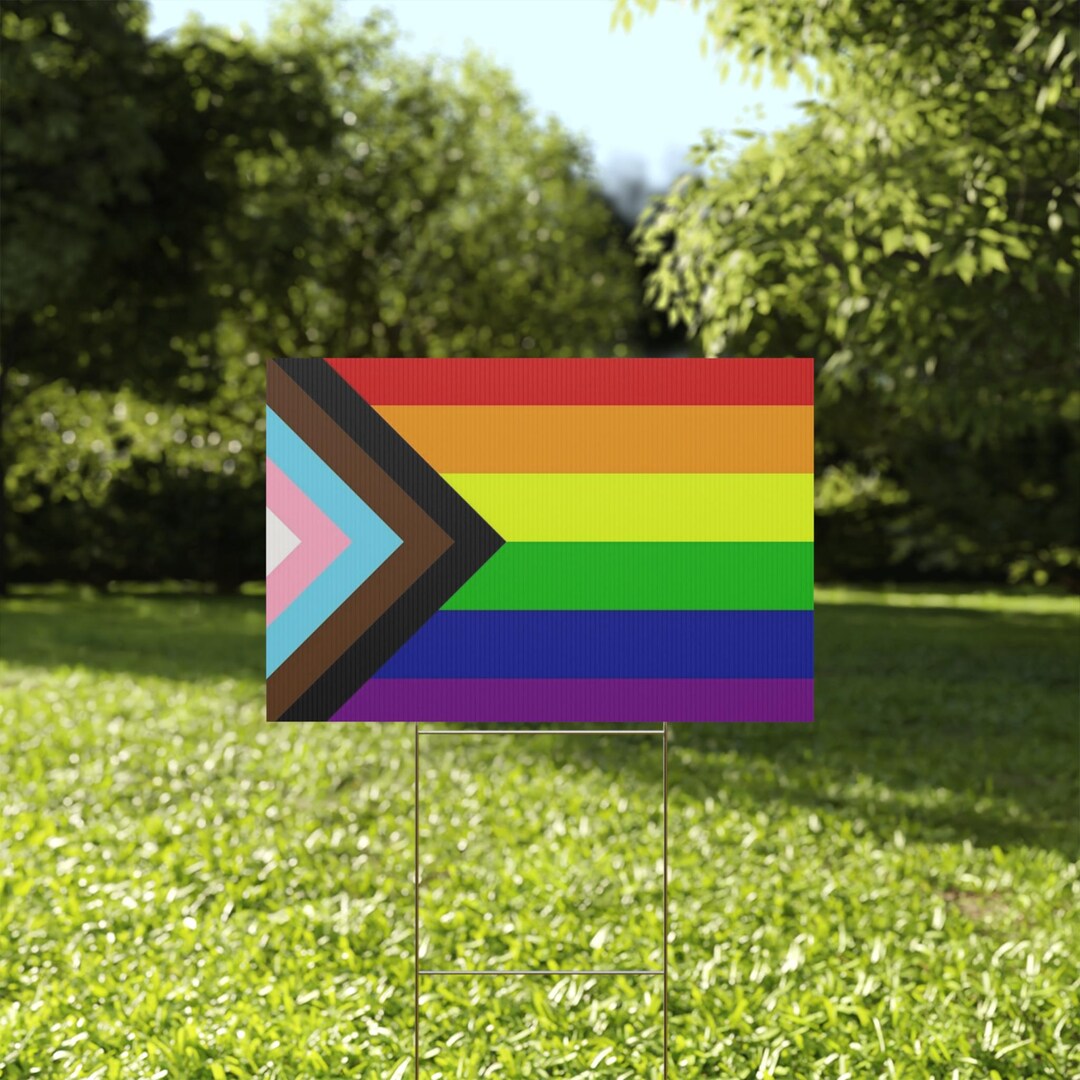Progress Pride Sign Progress Pride Flag Plastic Yard Sign | Rainbow LGBTQ+ Outdoor Sign - Etsy