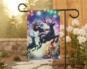 Santa Riding Reindeer Christmas Garden Banner