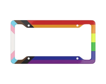 Progress Pride Flag License Plate Frame | Rainbow LGBTQ+ Car Frame Pride Month