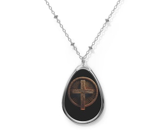 Religious Cross Oval Necklace Pendant - Jewelry for Her, Mom, Jesus Christ - Cross Gift Holiday New Year Pendant Necklace Church Christian