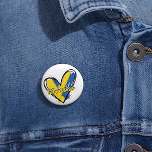 Heart Shaped Support Ukraine Pin Button, Solidarity with Ukraine, Ukrainian Flag Heart Pin