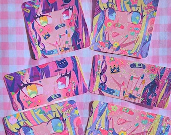 pastel decora fashion kawaii anime girl heart holographic glossy stickers, for laptop ipad noteook