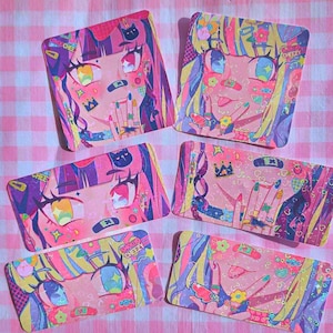 pastel decora fashion kawaii anime girl heart holographic glossy stickers, for laptop ipad noteook