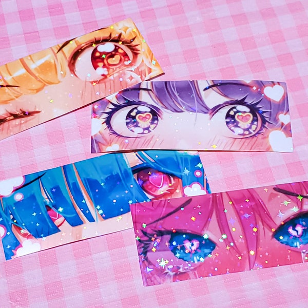 Cute dreamy holographic anime shoujo kawaii girl heart eyes stickers, sticker for laptop notebooks