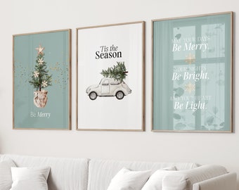 Christmas Prints, Christmas Gallery Wall, Printable Christmas Set of 3 Digital Prints, Christmas Posters