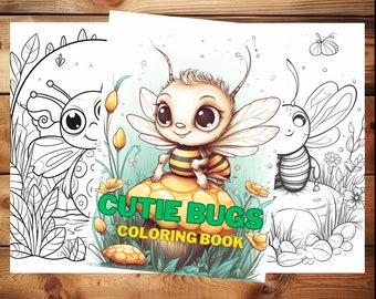 20 Cutie Bugs Fantasy Insect Cartoon Kolorowanka, Dorośli + dzieci - Natychmiastowe pobranie - Kolorowanka w skali szarości - Prezent, Wydrukuj PDF