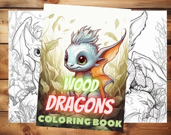 Kolorowanka Baby Wood Dragon Fantasy, dorośli + dzieci - natychmiastowe pobranie Kolorowanka w skali szarości, do wydrukowania w formacie PDF, kolorowanka ze smokami