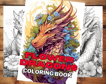 20 Dragon Fantasy Coloring Page Book, Adults + kids- Instant Download - Grayscale Coloring Page, Printable PDF, Dragons coloring
